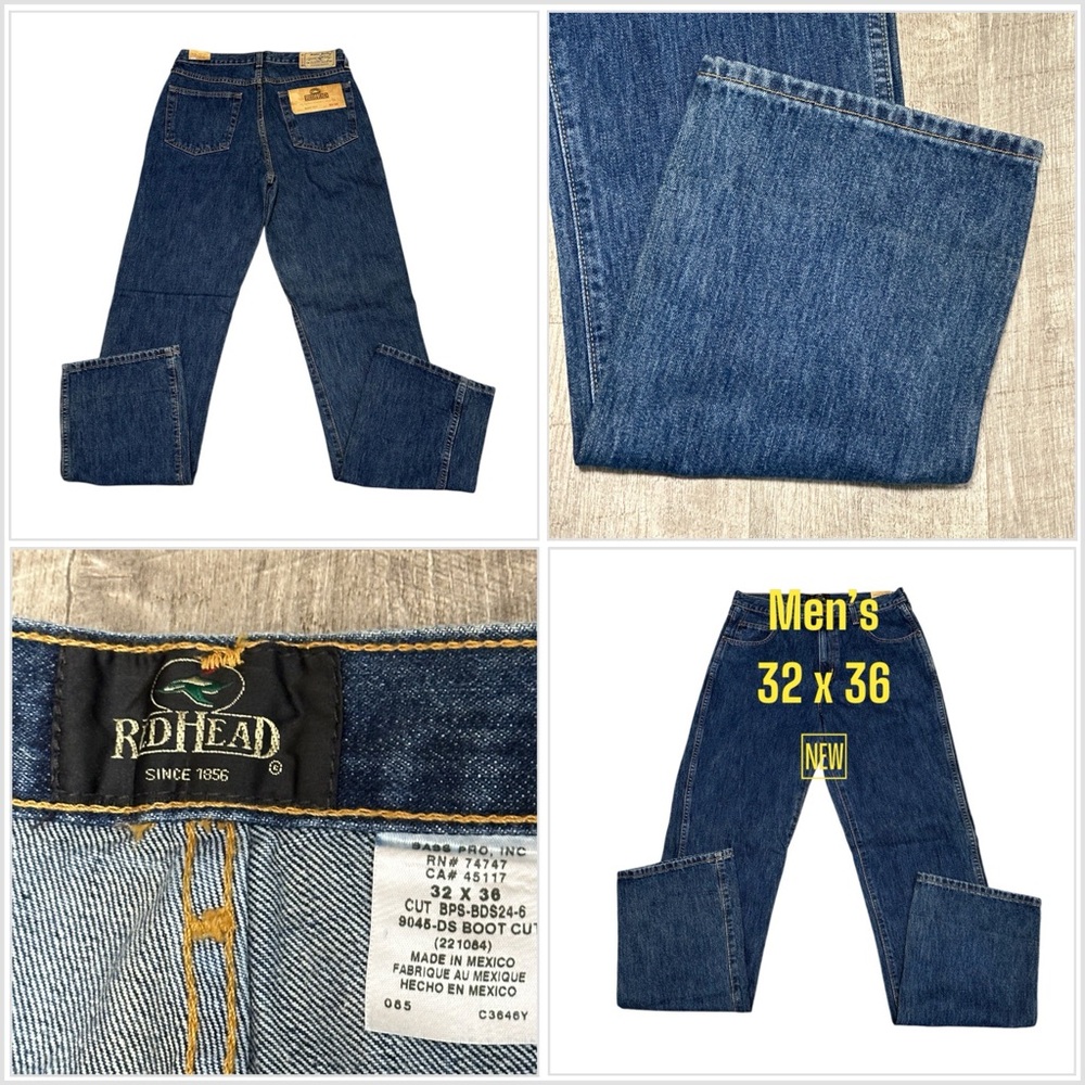 Men's REDHEAD Jeans 32 x 36 Pants Dark Navy Blue Boot Cut Cotton Denim NWT